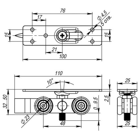 Комплект роликов Armadillo для раздвижных дверей Comfort 80/4 kit (877+882)